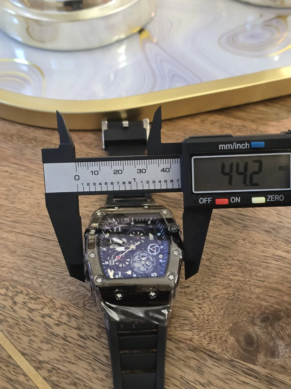 Men's Black Skeleton Dial Sport Watch with Rubber Strap